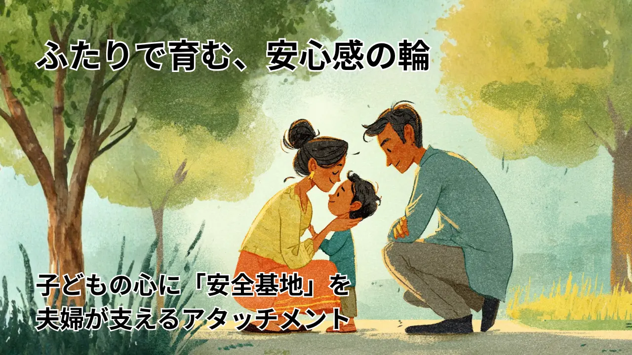 母と子の親密さを父が見守っている