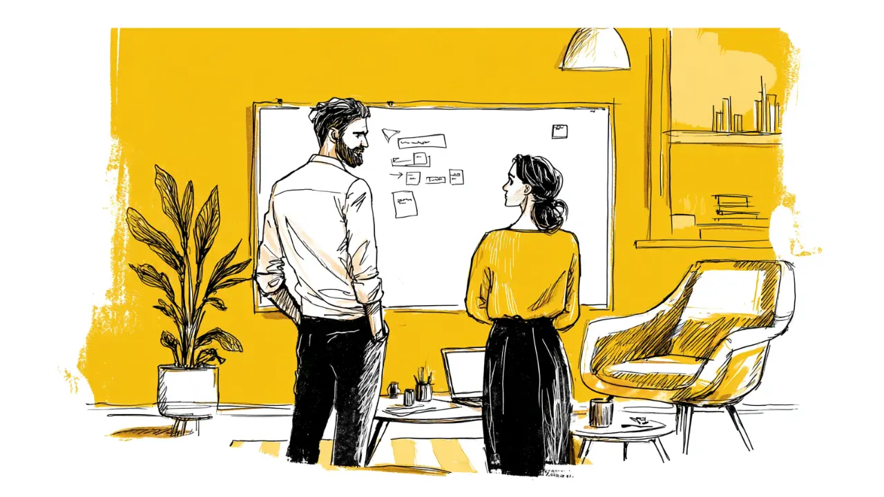 あるテーマについて検討するカップル