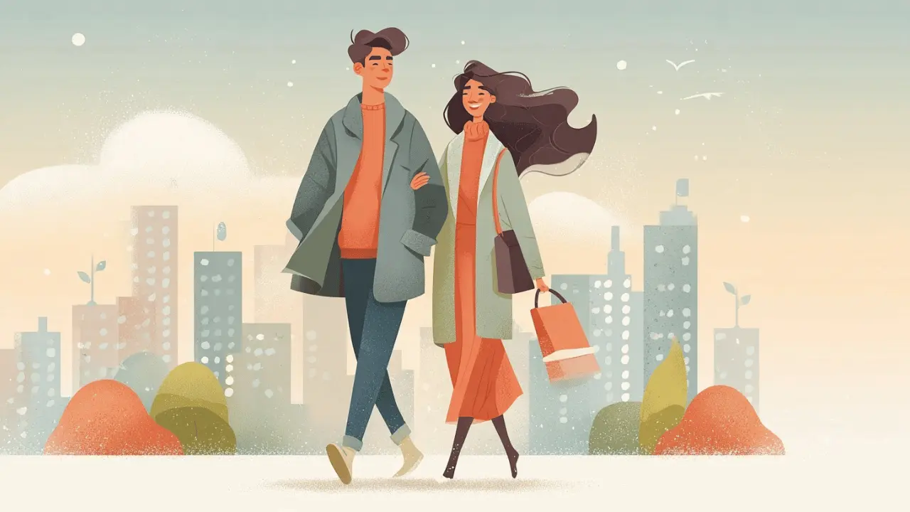 仲良く散歩するカップル