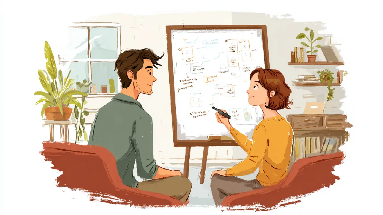 あるテーマについて一緒に検討するカップル