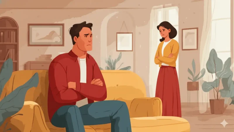 パニック症の夫を心配そうに眺める妻